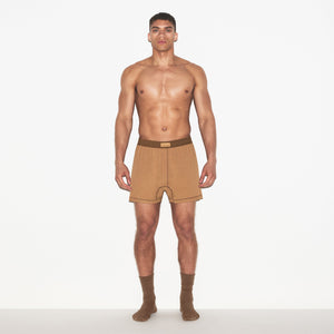 SKIMS COTTON MENS KNIT BOXER | RUSSET