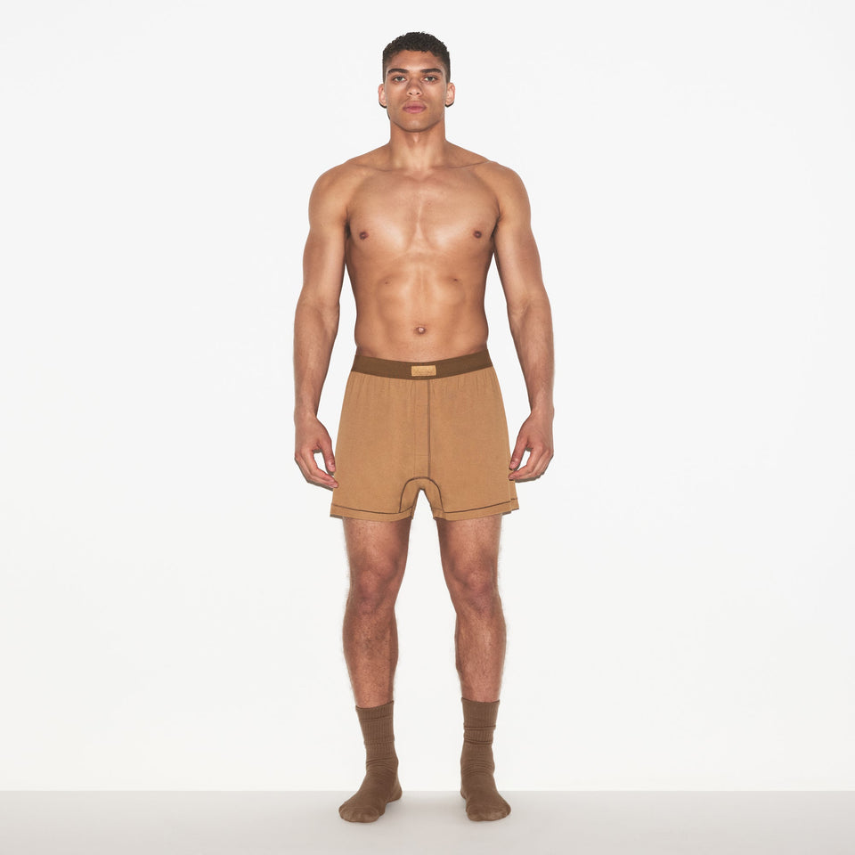 SKIMS COTTON MENS KNIT BOXER | RUSSET