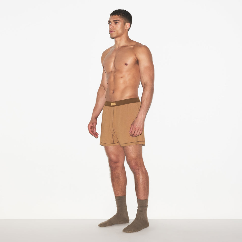 SKIMS COTTON MENS KNIT BOXER | RUSSET