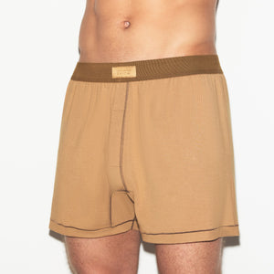 SKIMS COTTON MENS KNIT BOXER | RUSSET
