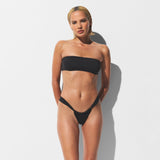SIGNATURE SWIM RUCHED THONG BIKINI BOTTOM | ONYX