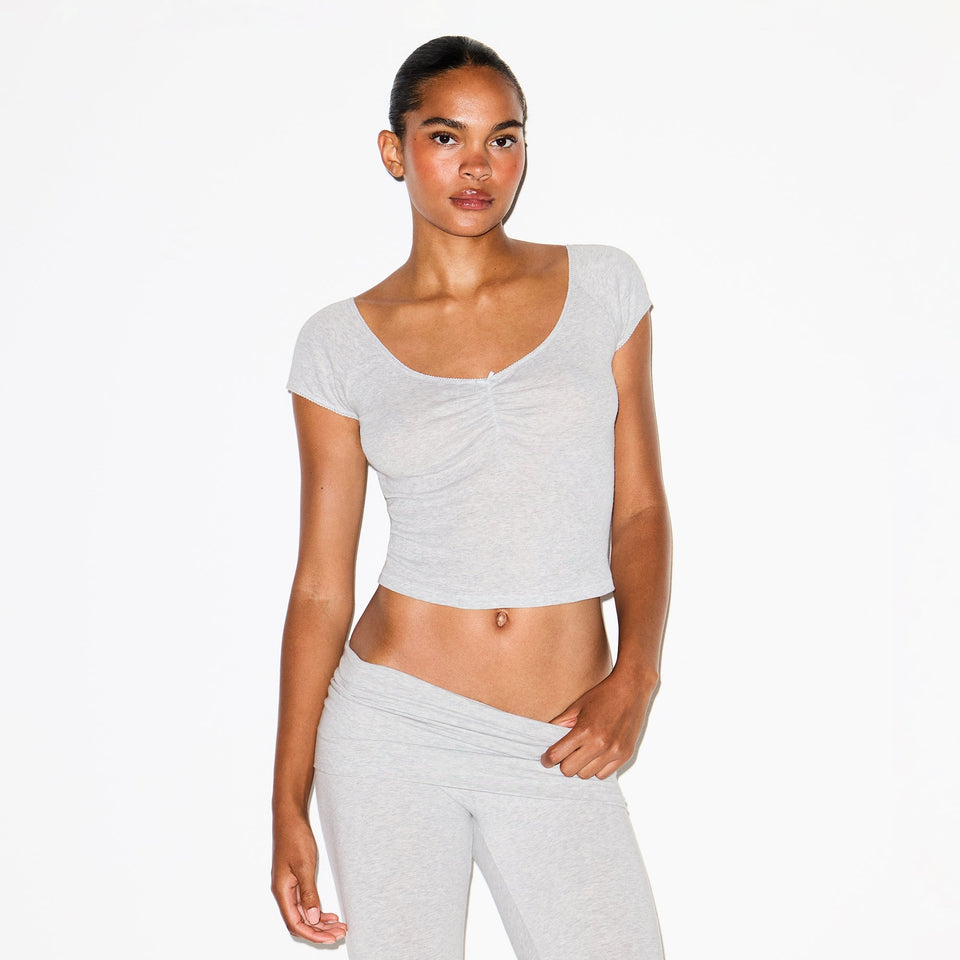 COTTON JERSEY FOLDOVER CAPRI | LIGHT HEATHER GREY