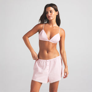 COTTON POPLIN SLEEP SHORT | CHERRY BLOSSOM STRIPE