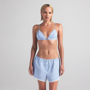 COTTON POPLIN SLEEP SHORT | CADET STRIPE