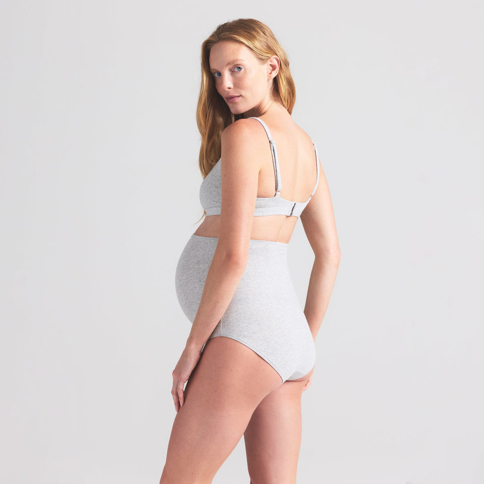 COTTON JERSEY MATERNITY HIGH-WAISTED BRIEF | LIGHT HEATHER GREY