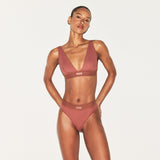 COTTON RIB PLUNGE BRALETTE | REDWOOD