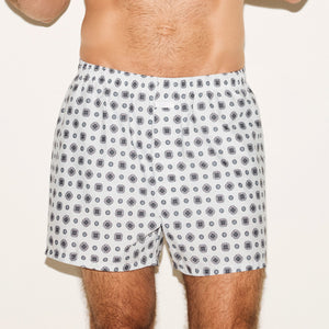 COTTON POPLIN MENS BOXER | PLATINUM FOULARD PRINT