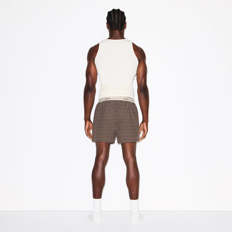 COTTON POPLIN MENS LOGO BAND BOXER | ESPRESSO CHECK