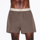 COTTON POPLIN MENS LOGO BAND BOXER | ESPRESSO CHECK