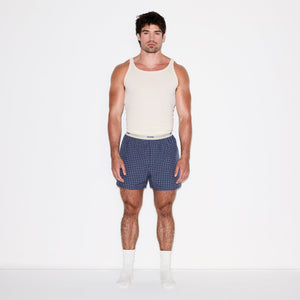 COTTON POPLIN MENS LOGO BAND BOXER | NAVY CHECK