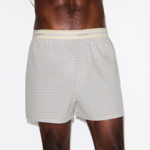 COTTON POPLIN MENS LOGO BAND BOXER | SILVER CHECK