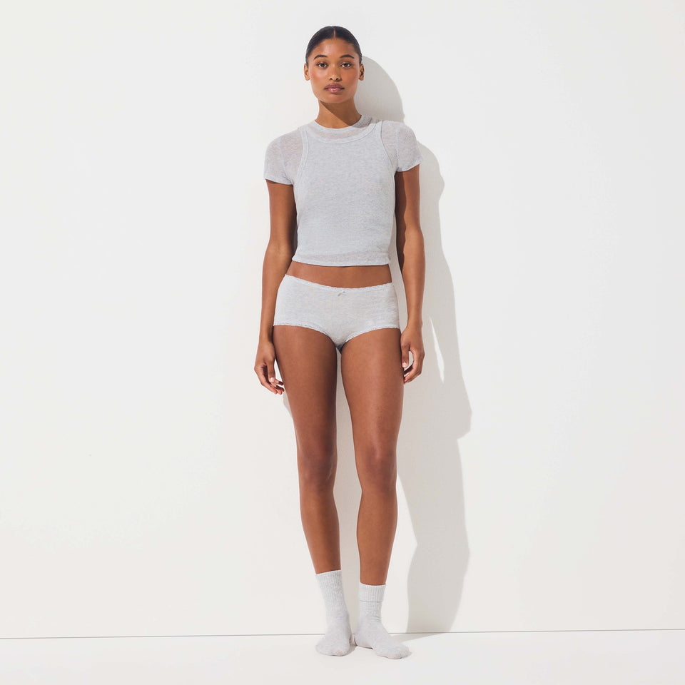 LIGHTWEIGHT COTTON LACE BOY SHORT | LIGHT HEATHER GREY