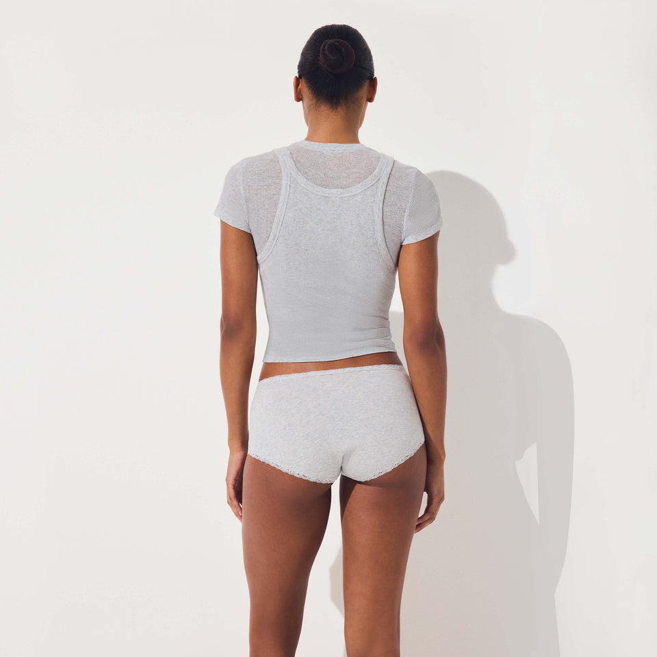 LIGHTWEIGHT COTTON LACE BOY SHORT | LIGHT HEATHER GREY