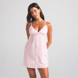 COTTON POPLIN SLEEP MINI DRESS | CHERRY BLOSSOM STRIPE