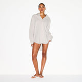 COTTON POPLIN SLEEP BUTTON UP DRESS | SILVER CHECK
