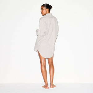 COTTON POPLIN SLEEP BUTTON UP DRESS | SILVER CHECK