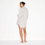 COTTON POPLIN SLEEP BUTTON UP DRESS | SILVER CHECK