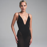 SKIMS BODY MESH PLUNGE MIDI DRESS | ONYX