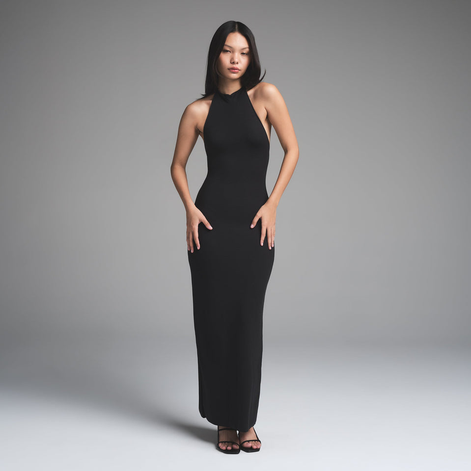 SKIMS CLOUD HALTER LONG DRESS | ONYX