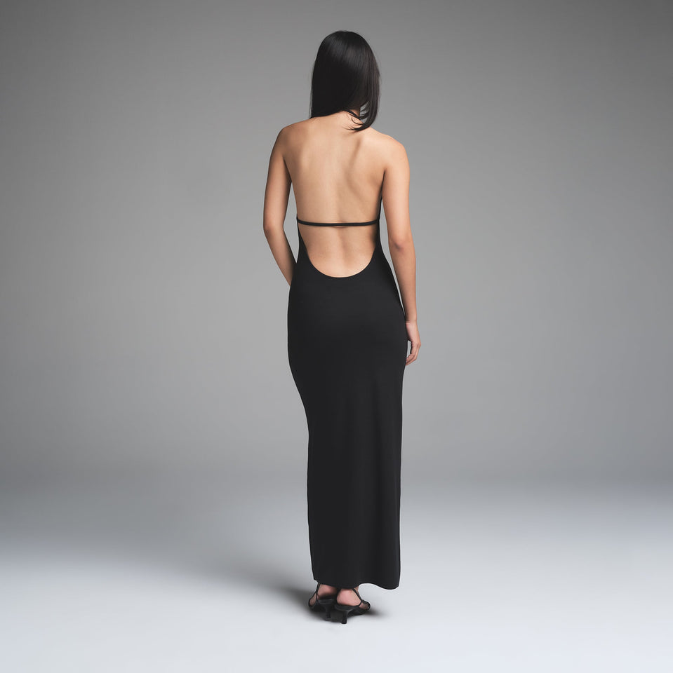 SKIMS CLOUD HALTER LONG DRESS | ONYX