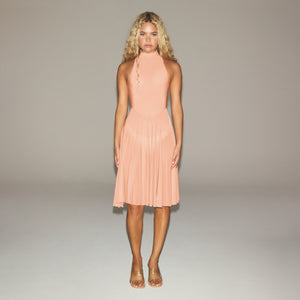 MILKY SHEER HIGH NECK MIDI DRESS | DESERT CLAY