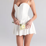 WOVEN SHINE CORSET DRESS | IVORY