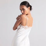 WOVEN SHINE LACE MIDI SLIP DRESS | IVORY