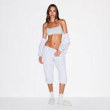 COTTON FLEECE LOW RISE CAPRI JOGGER | LIGHT HEATHER GREY