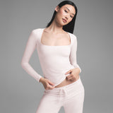 COTTON JERSEY SCOOP NECK LONG SLEEVE TOP | BARELY PINK