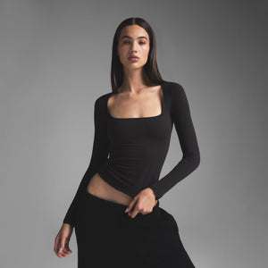 COTTON JERSEY SCOOP NECK LONG SLEEVE TOP | SOOT