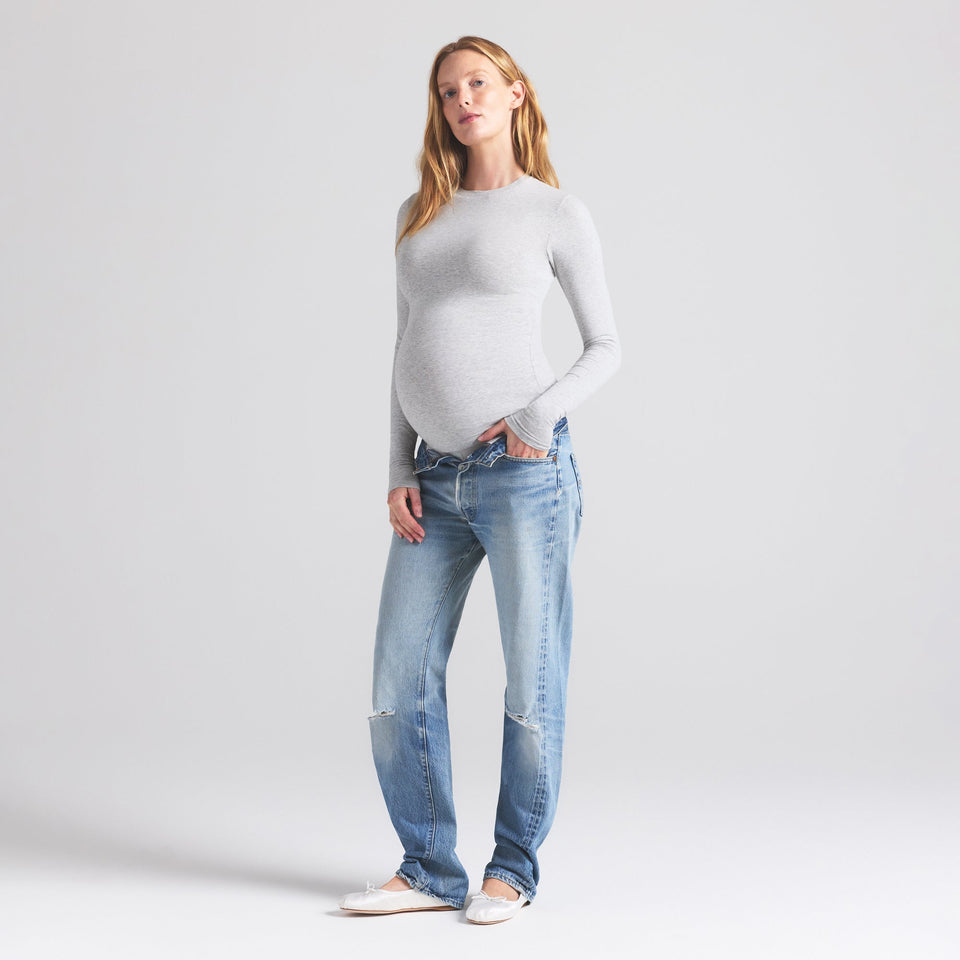 COTTON JERSEY MATERNITY LONG SLEEVE T-SHIRT | LIGHT HEATHER GREY