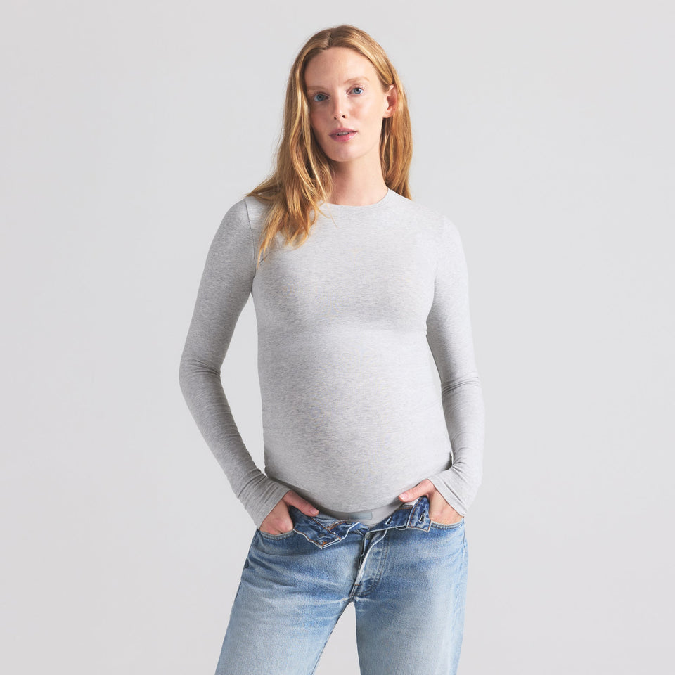 COTTON JERSEY MATERNITY LONG SLEEVE T-SHIRT | LIGHT HEATHER GREY