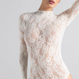KNIT LACE MOCK NECK BODYSUIT | IVORY