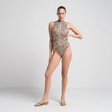 SIGNATURE SWIM ZIP FRONT ONE PIECE | CHAMPAGNE LEOPARD PRINT