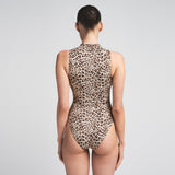 SIGNATURE SWIM ZIP FRONT ONE PIECE | CHAMPAGNE LEOPARD PRINT
