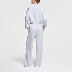 COTTON FLEECE CROPPED HALF ZIP PULLOVER | LIGHT HEATHER GREY
