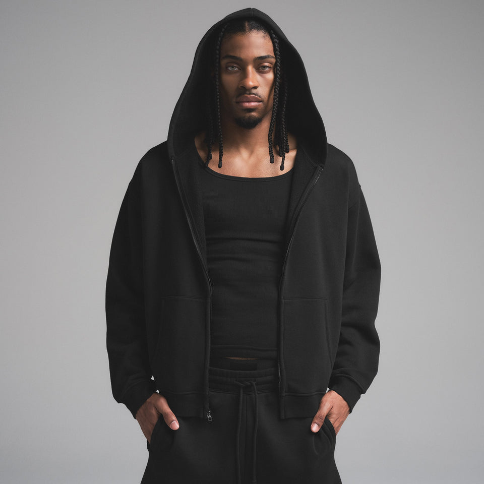 FLEECE LOUNGE MENS RELAXED ZIP UP HOODIE | WASHED ONYX
