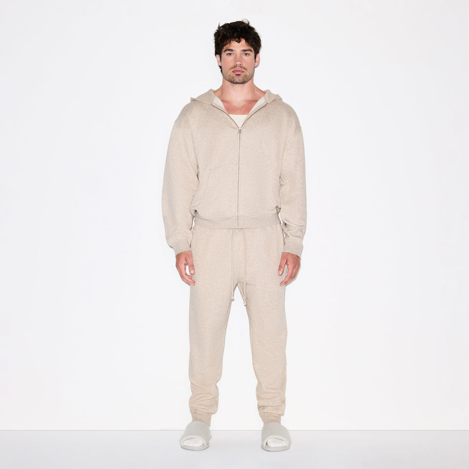 FLEECE LOUNGE MENS RELAXED ZIP UP HOODIE | DESERT HEATHER