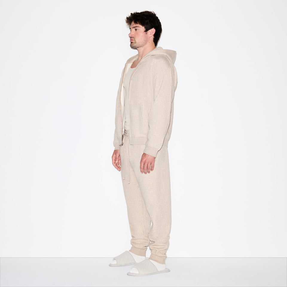 FLEECE LOUNGE MENS RELAXED ZIP UP HOODIE | DESERT HEATHER