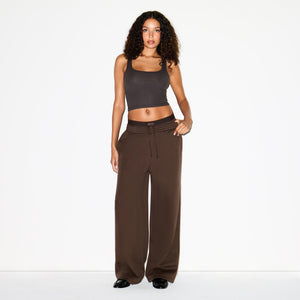 COTTON FLEECE OVERSIZED DOUBLE WAISTBAND PANT | DARK SEPIA