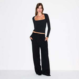 COTTON FLEECE OVERSIZED DOUBLE WAISTBAND PANT | ONYX