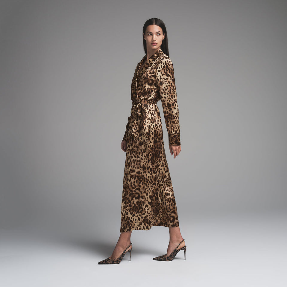 DOLCE&GABBANA X SKIMS SILK LONG ROBE | LEOPARD