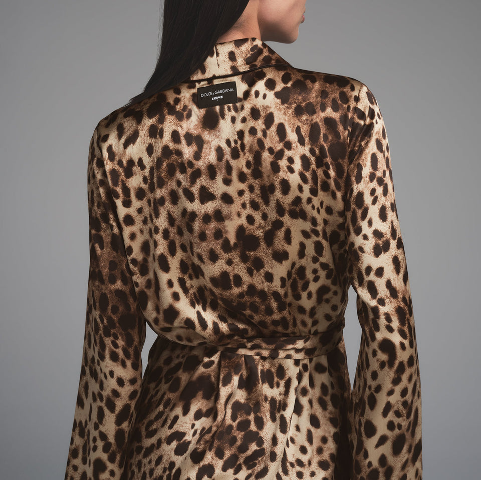 DOLCE&GABBANA X SKIMS SILK LONG ROBE | LEOPARD