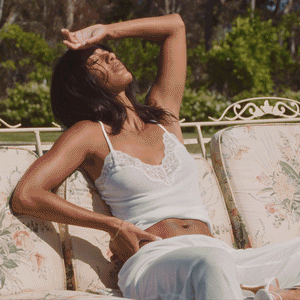 SHEER RIB LACE CAMI | SNOW