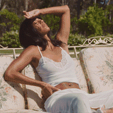 SHEER RIB LACE CAMI | SNOW