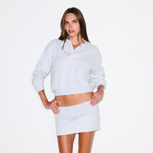 COTTON FLEECE FOLDOVER MINI SKIRT | LIGHT HEATHER GREY