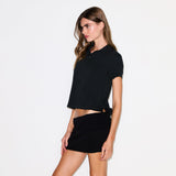 COTTON FLEECE FOLDOVER MINI SKIRT | ONYX