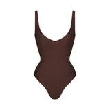 SKIMS BODY UNLINED PLUNGE THONG BODYSUIT | COCOA