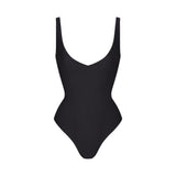 SKIMS BODY UNLINED PLUNGE THONG BODYSUIT | ONYX