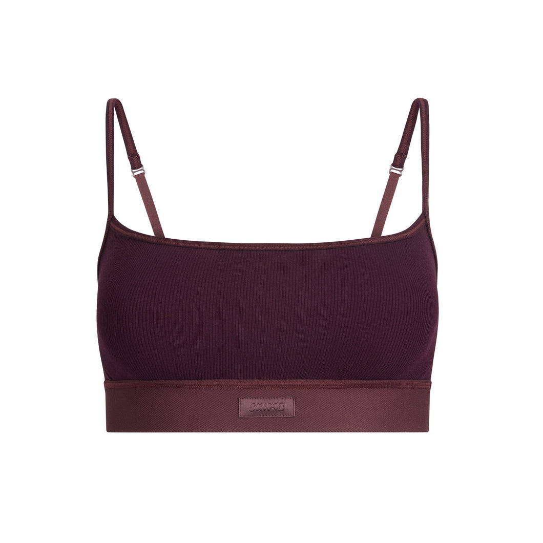 COTTON RIB SCOOP BRALETTE | CURRANT